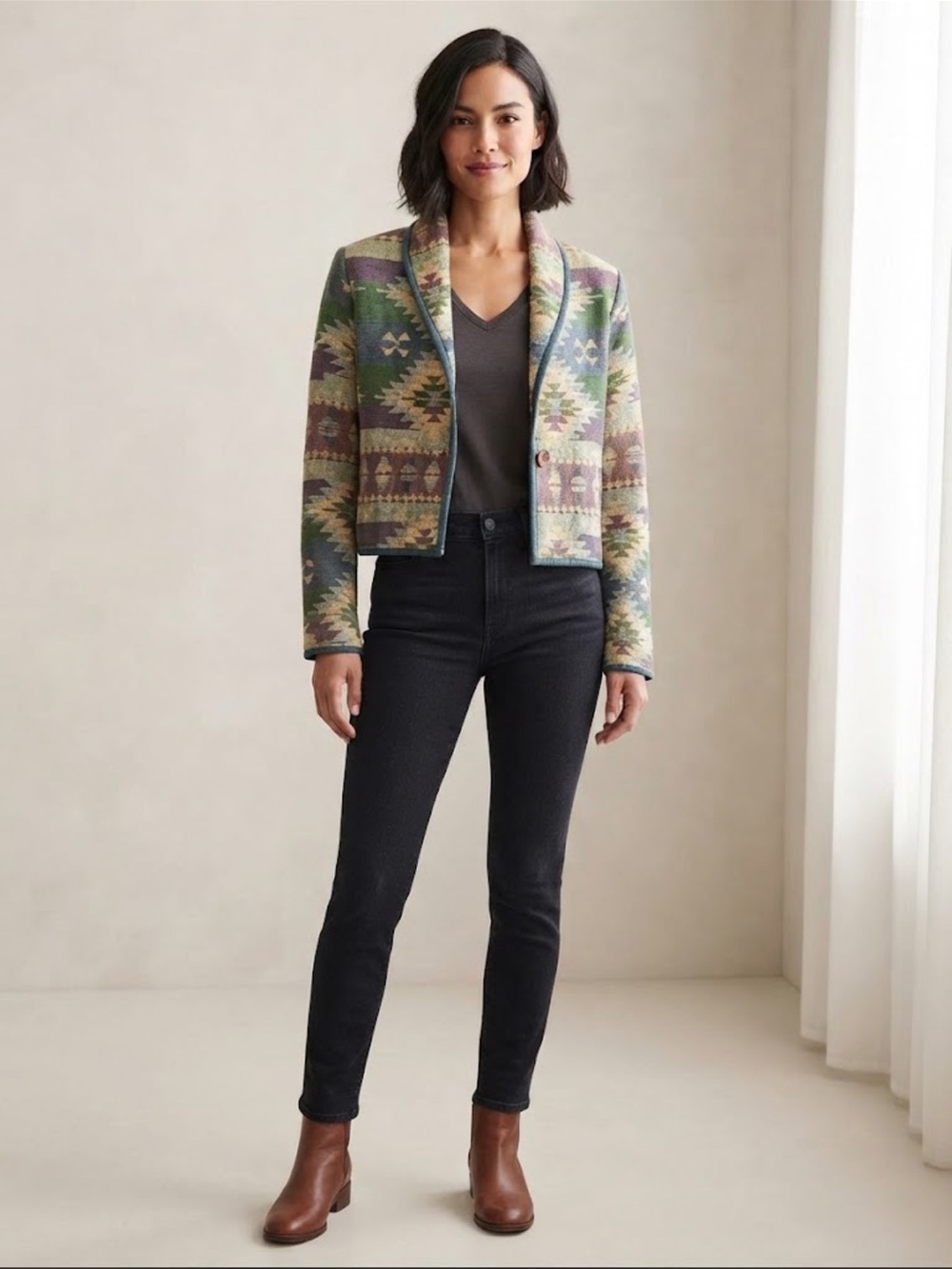 Petite Sophisticate & Co. Southwestern Tapestry Blazer Jacket Petite P (READ)